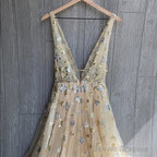 Charming V-Neck Floral Long Prom Dress, Evening Dress