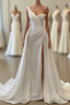Charming White Long Mermaid One Shoulder Satin Beading Formal Prom Dress