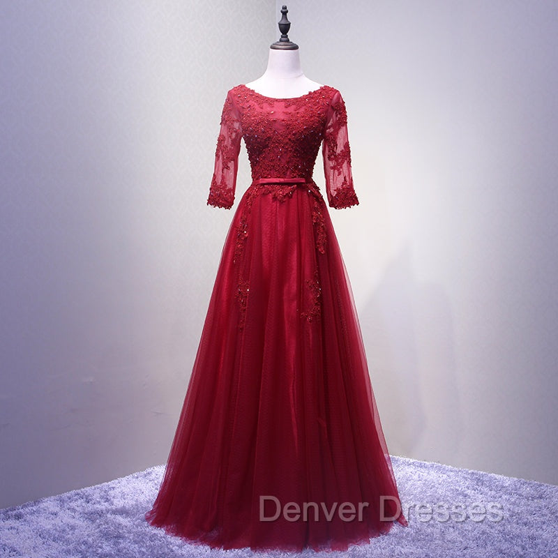 Charming Wine Red Short Sleeves Lace Applique Wedding Party Dress, Formal Gown Secondary image