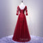Charming Wine Red Short Sleeves Lace Applique Wedding Party Dress, Formal Gown