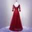 Charming Wine Red Short Sleeves Lace Applique Wedding Party Dress, Formal Gown