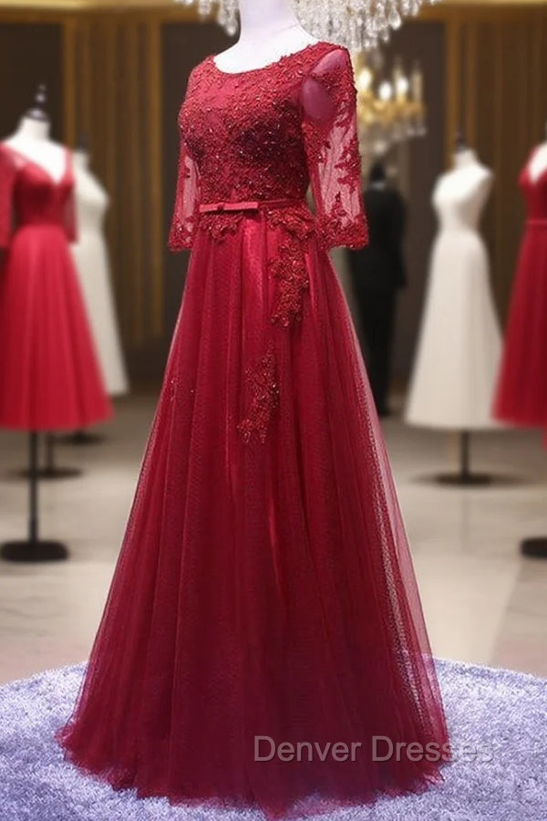 Charming Wine Red Short Sleeves Lace Applique Wedding Party Dress, Formal Gown
