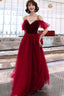 Charming Wine Red Straps Long Evening Party Dresses, A-Line Straps Prom Dresses