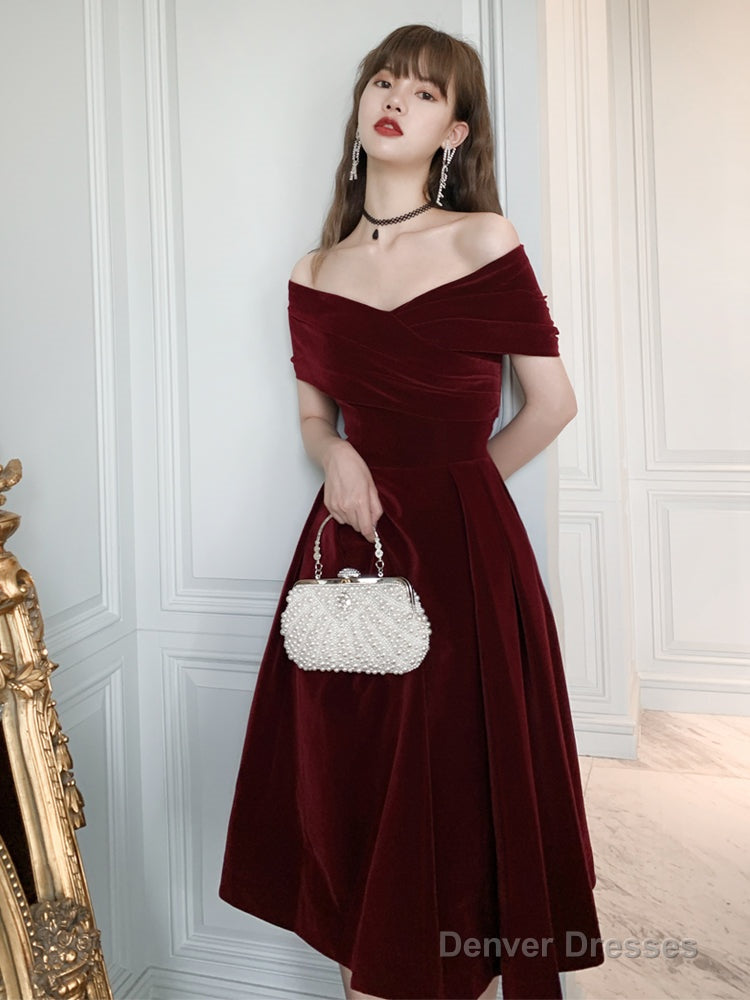Charming Wine Red Velvet Sweetheart Bridesmaid Dress, Vingage Prom Dress Party Dress