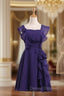 Cheap bridesmaid Dress Square Neck Short Bridesmaid Dress Purple Chiffon Dress