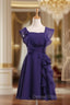 Cheap bridesmaid Dress Square Neck Short Bridesmaid Dress Purple Chiffon Dress