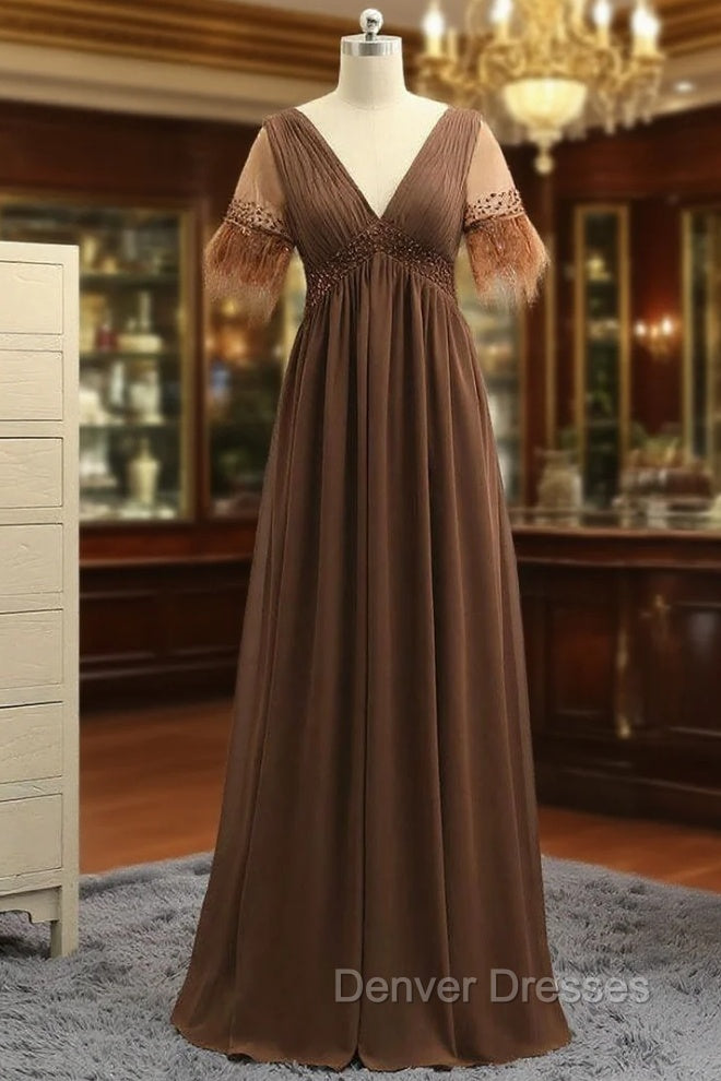 Cheap Brown Mother Of The Bride Dress A-line V-neck Chiffon
