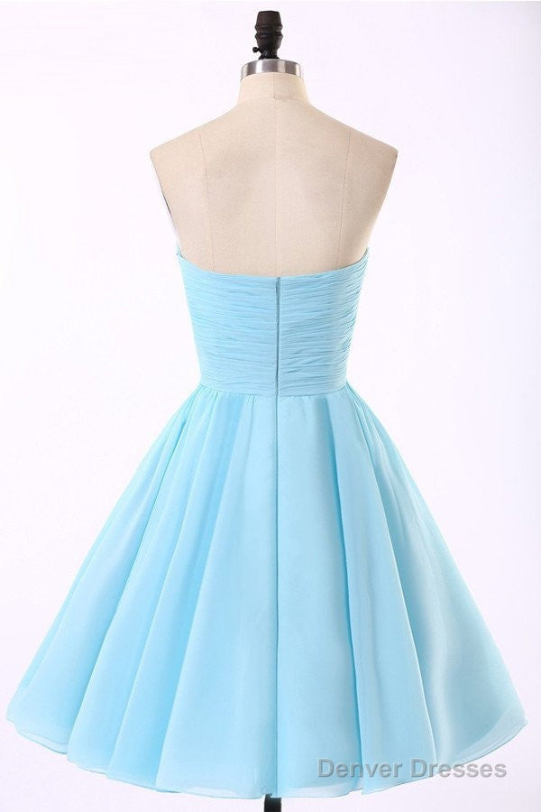 Cheap Chiffon Light Blue Cute Homecoming Dresses