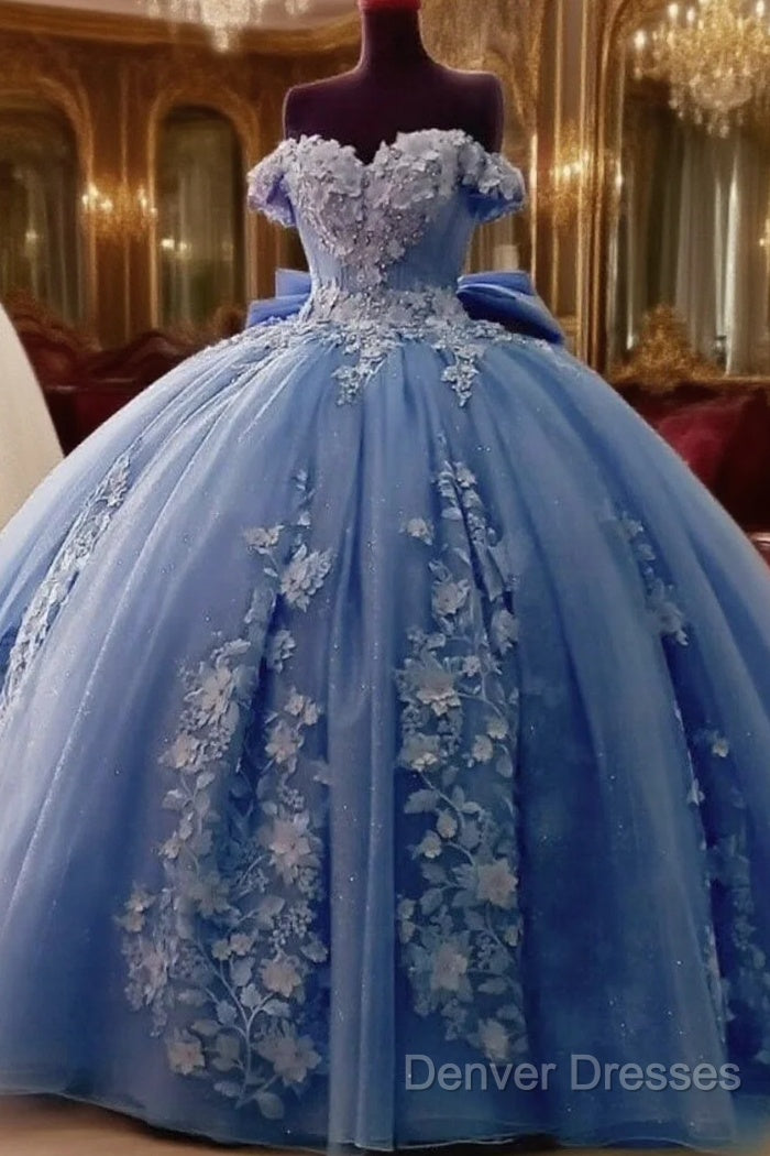 Cheap Dusty Blue Quinceanera Dress Floral Sweet 16 Princess Dress Main image