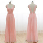 Cheap Junior Long Chiffon Pink Off Shoulder Sweet Heart Open Back Bridesmaid Dresses,