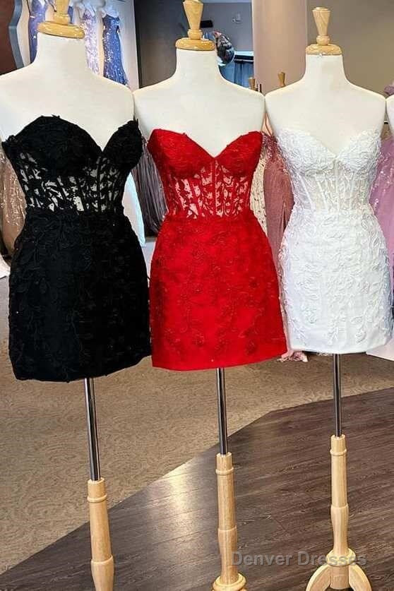 Cheap Lace Mini Homecoming Dress Bodycon Appliques Strapless Secondary image