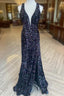 Cheap Meremaid Iridescent Sequin Prom Dress Cheap V Neck Long Formal Dress