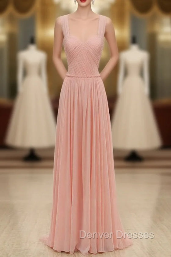 Cheap Pink Straps Chiffon Pleats Backless Bridesmaid Dress