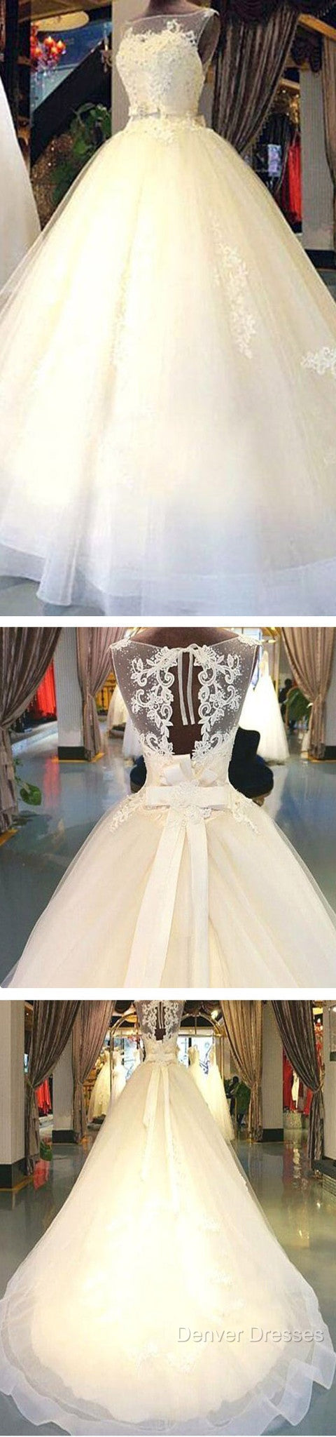Cheap Popular Stunning Ivory Lace Top A-Line Wedding Dress, Bridal Gown, Secondary image