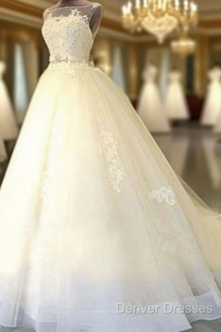 Cheap Popular Stunning Ivory Lace Top A-Line Wedding Dress, Bridal Gown,