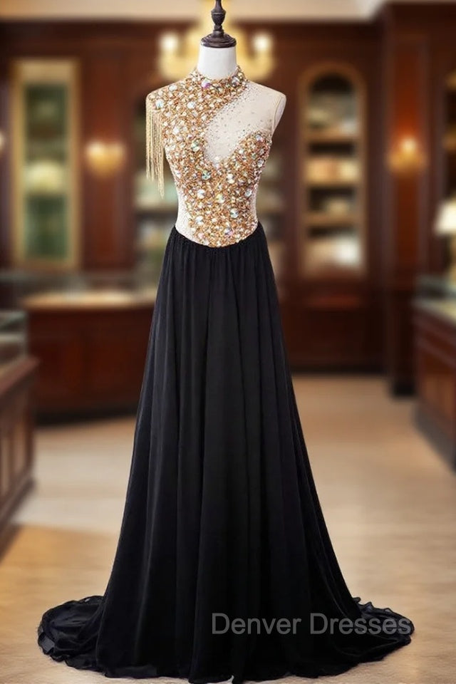 Cheap prom Dress Sexy A-line High Neck Sweep Train Chiffon Main image