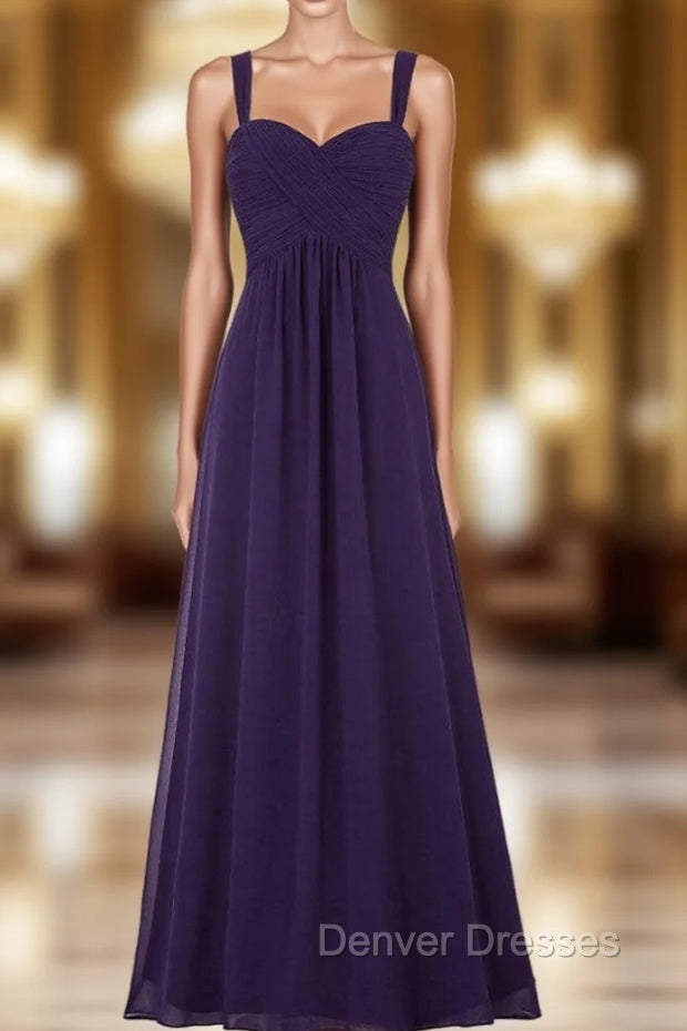 Cheap Purple Straps Chiffon Pleats Bridesmaid Dress Main image