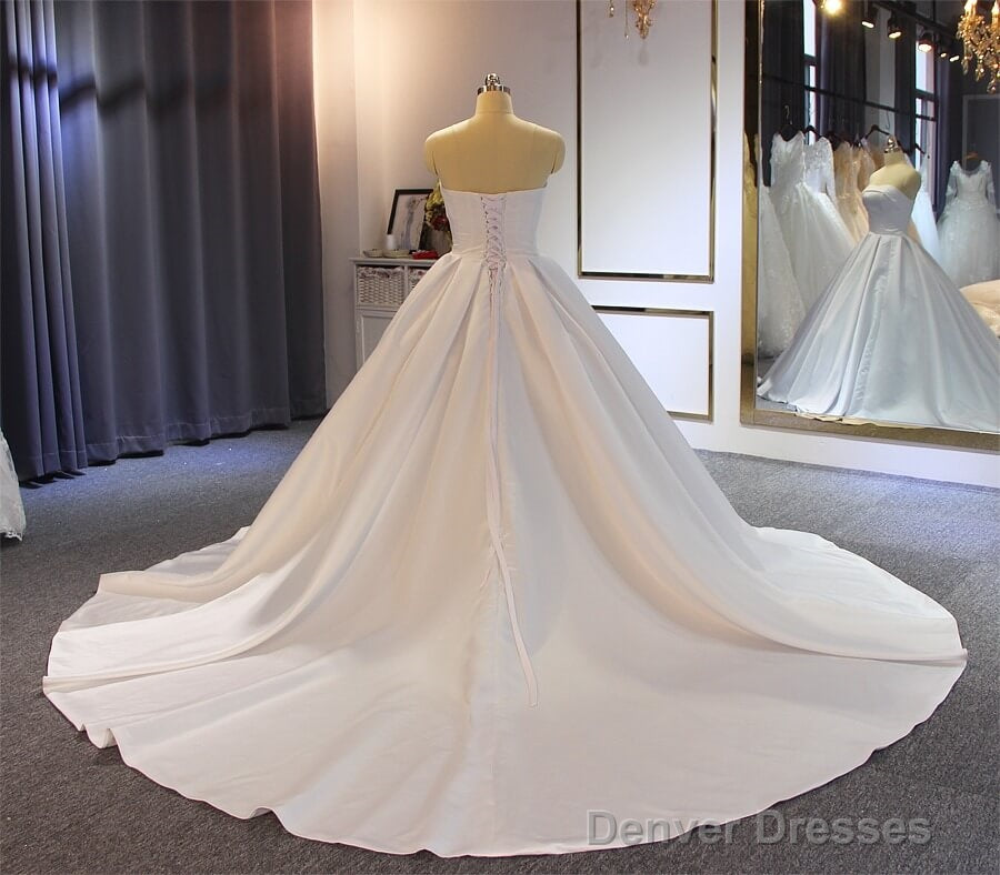 Cheap Satin Wedding Dresses Strapless Ball Gown Bridal Dress Discount Secondary image