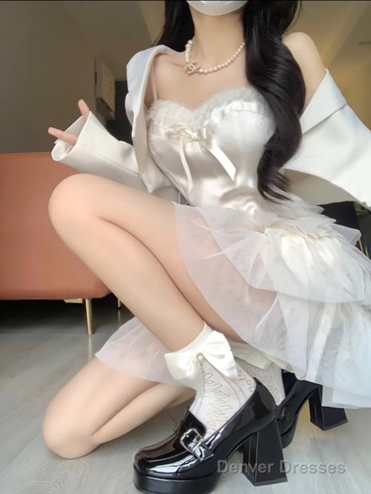 Chic 2 Pieces White Top And Bottom Skirt Tulle Party Dress Birthday Dresses Birthday Outfits Secondary image