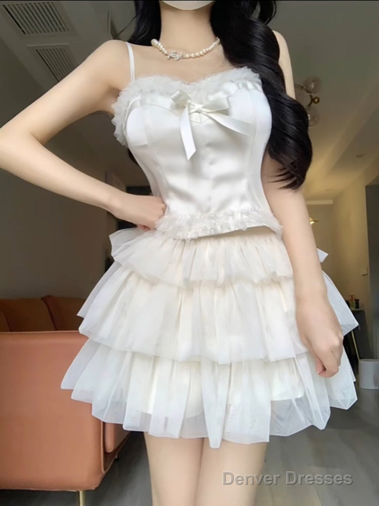 Chic 2 Pieces White Top And Bottom Skirt Tulle Party Dress Birthday Dresses Birthday Outfits Main image