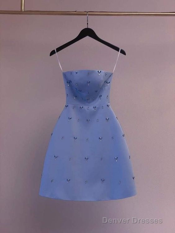 Chic A-Line Blue Satin Homecoming Dress 18Th Birthday Outfits Main image
