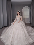 Chic A-Line Long Wedding Dress Tulle  White Bridal Gowns Long Sleeves Bridal Dress
