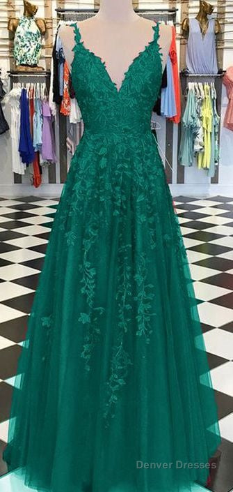 Chic A-Line Prom Dress Spaghetti Straps Applique Prom Dresses Evening Dress Main image
