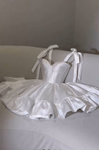Chic A Line Satin Straps Short White Homecoming Dress 20Th Birthday Outfits