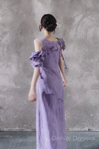 Chic A Line Scoop Lilac Long Prom Dress Birthday Dress With Ruffles