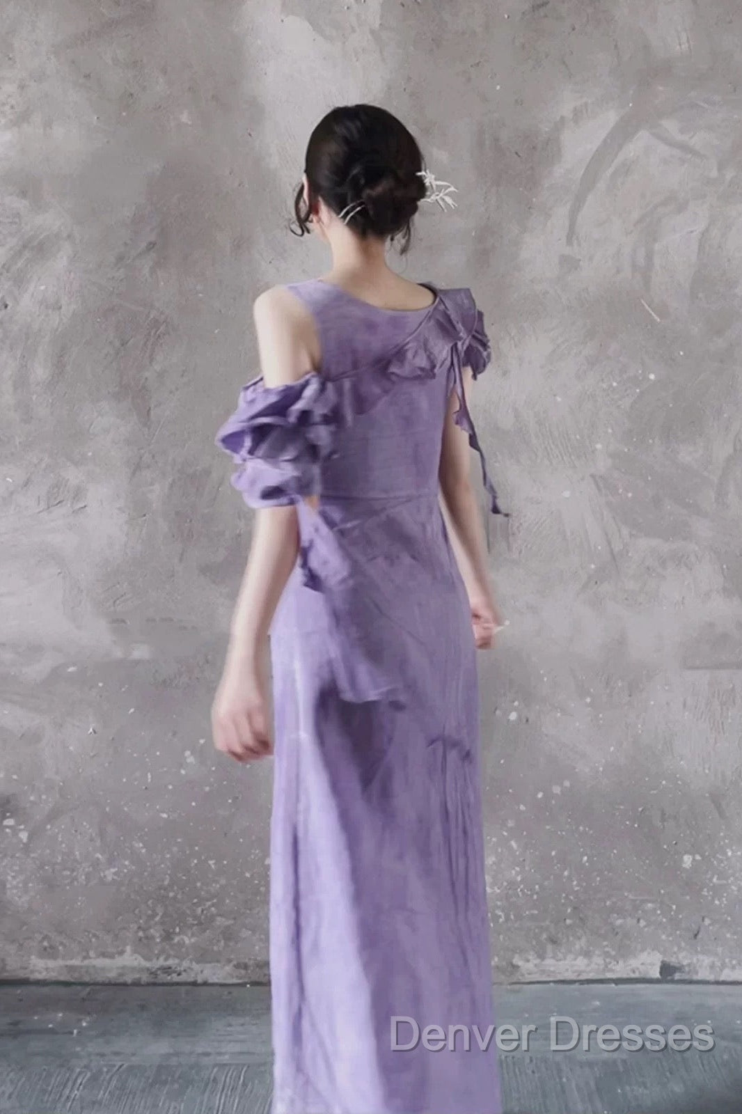 Chic A Line Scoop Lilac Long Prom Dress Birthday Dress With Ruffles
