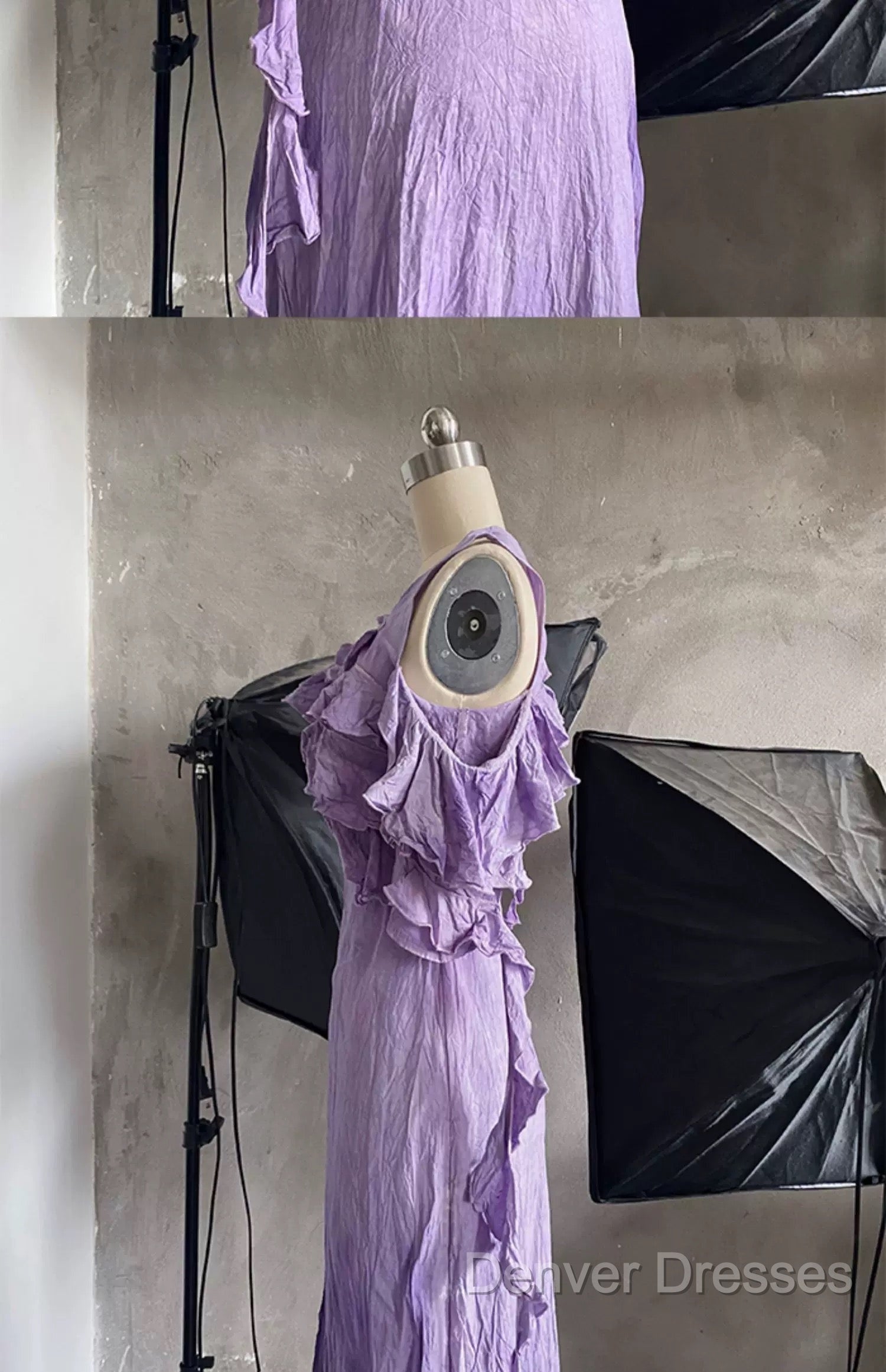 Chic A Line Scoop Lilac Long Prom Dress Birthday Dress With Ruffles
