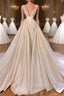 Chic A-Line Sleeveless Spaghetti Strap Cathedral V-Neck Long Wedding Dress