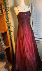 Chic A Line Spaghetti Straps Burgundy Sleeveless Evening Dress Tulle Long Prom Dress