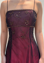 Chic A Line Spaghetti Straps Burgundy Sleeveless Evening Dress Tulle Long Prom Dress