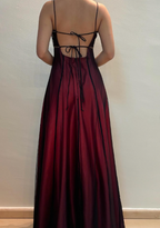 Chic A Line Spaghetti Straps Burgundy Sleeveless Evening Dress Tulle Long Prom Dress