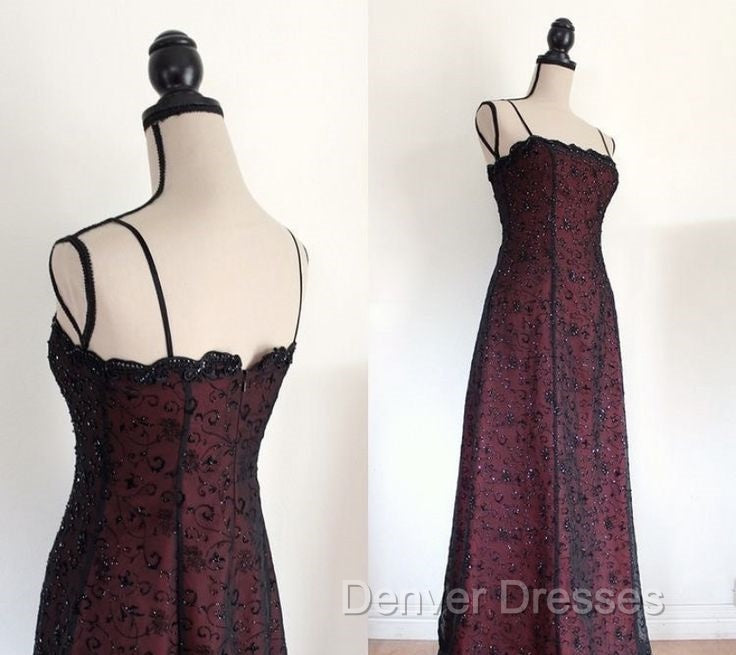 Chic A Line Spaghetti Straps Burgundy Tulle Evening Dress Long Prom Dress Secondary image
