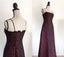 Chic A Line Spaghetti Straps Burgundy Tulle Evening Dress Long Prom Dress