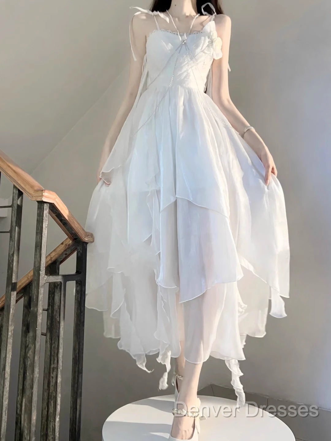 Chic A Line Spaghetti Straps Chiffon White Ankle Length Birthday Dress Birthday Outfits