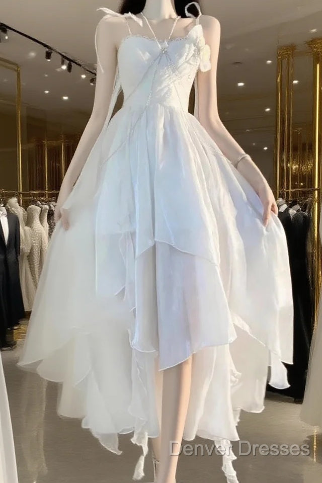 Chic A Line Spaghetti Straps Chiffon White Ankle Length Birthday Dress Birthday Outfits Main image