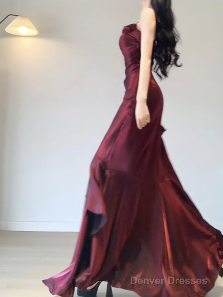 Chic A Line Spaghetti Straps Christmas Dress Burgundy Birthday Dresses Birthday Outfits Secondary image