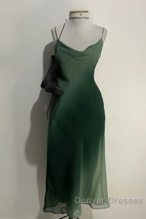 Chic A Line Spaghetti Straps Green Chiffon Evening Dress Prom Dress Secondary image