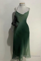Chic A Line Spaghetti Straps Green Chiffon Evening Dress Prom Dress