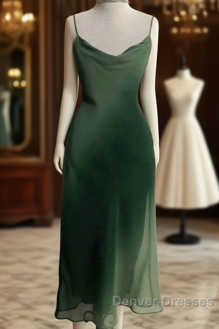 Chic A Line Spaghetti Straps Green Chiffon Evening Dress Prom Dress Main image