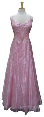 Chic A Line Spaghetti Straps Pink Long Evening Dress Beads Long Prom Dress