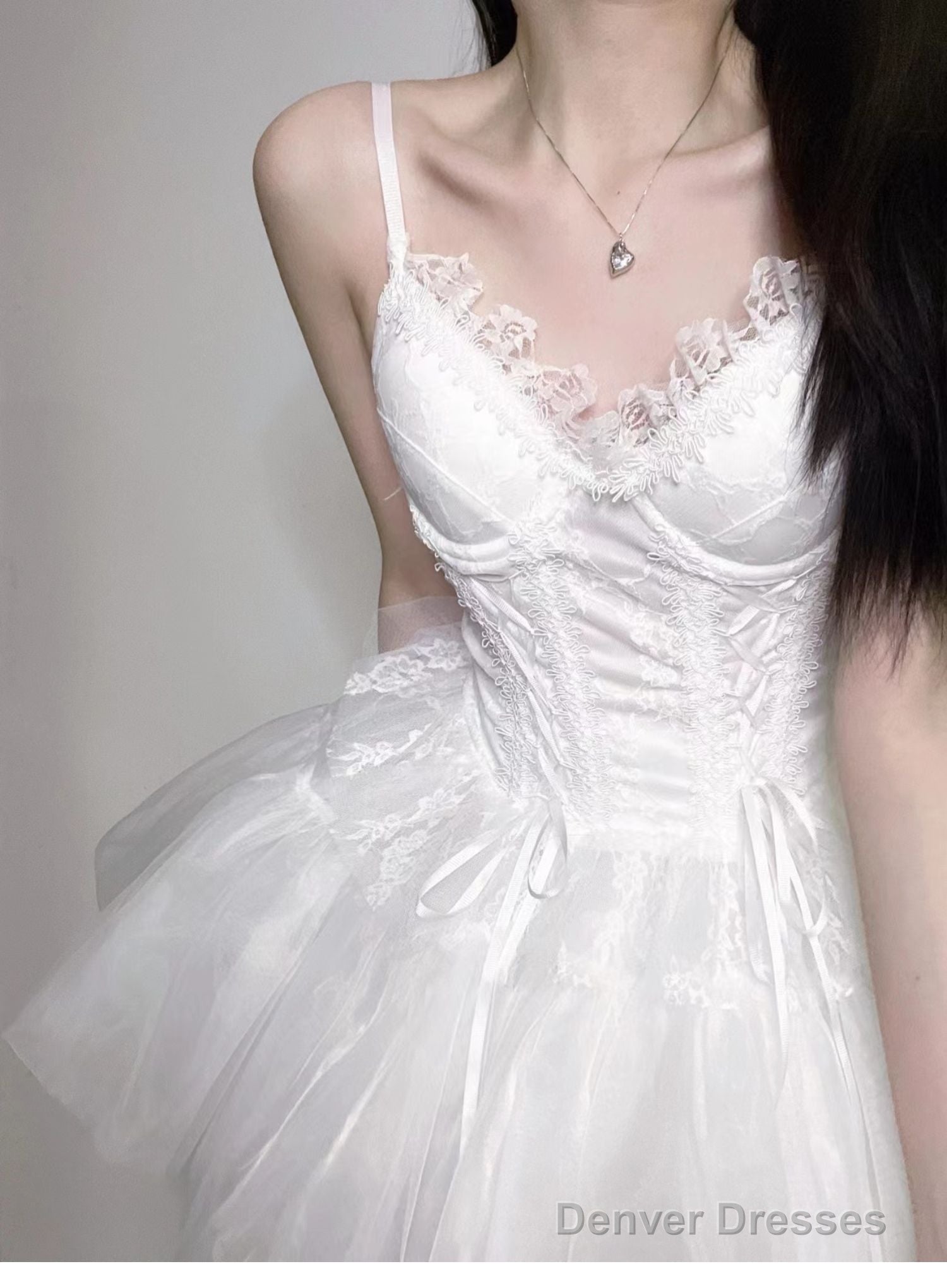 Chic A Line Spaghetti Straps White Lace Party Dress Birthday Dresses Birthday Outfits