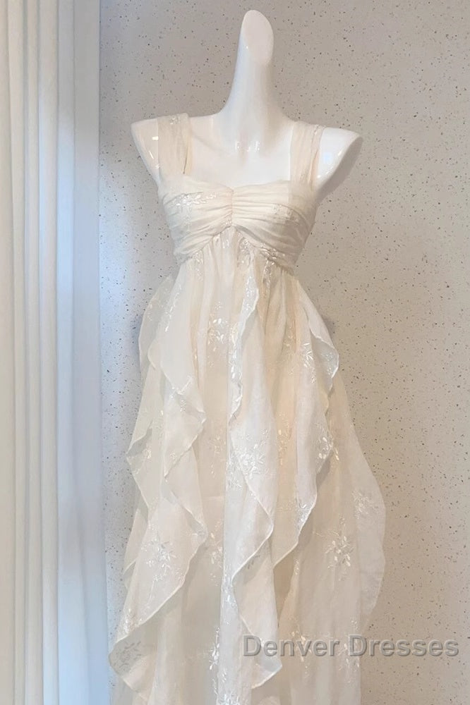 Chic A Line Straps Floral White Ankle Length Birthday Dress Birthday Outfits Secondary image