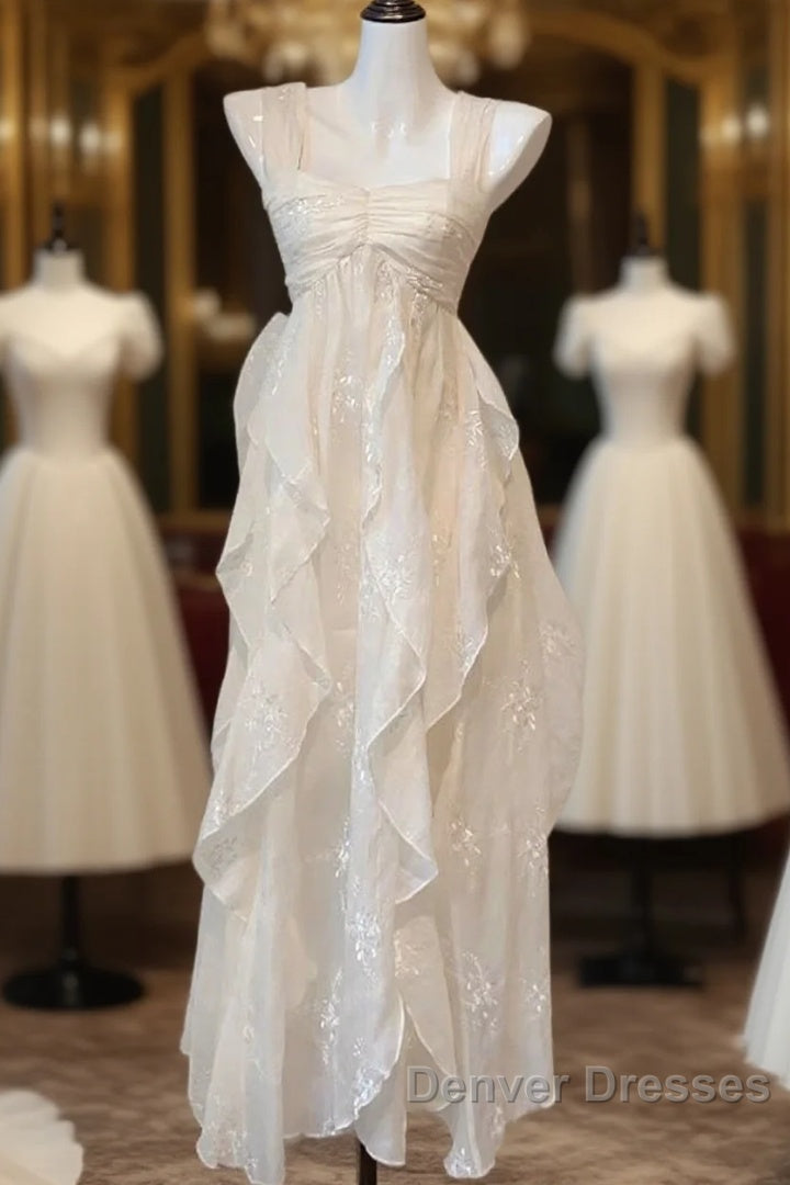 Chic A Line Straps Floral White Ankle Length Birthday Dress Birthday Outfits Main image