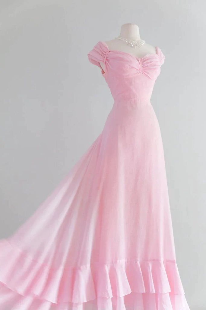 Chic A Line Sweetheart Pink Satin Long Evening Dress Prom Dress Secondary image