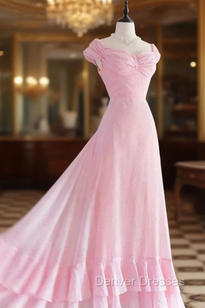 Chic A Line Sweetheart Pink Satin Long Evening Dress Prom Dress Main image