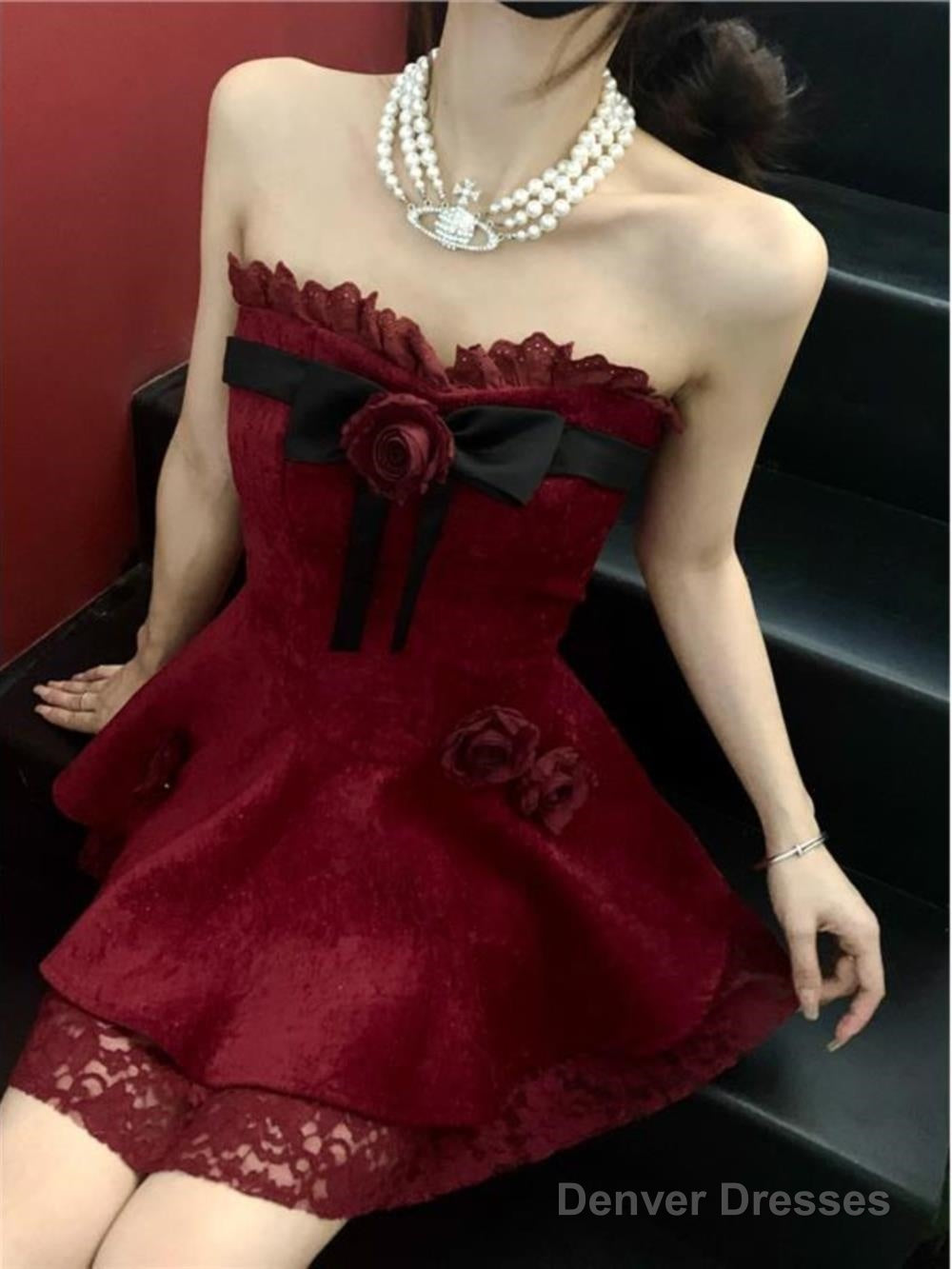 Chic A Line Sweetheart Red Lace Homecoming Dresses Birthday Dress Birthday Outfits Main image
